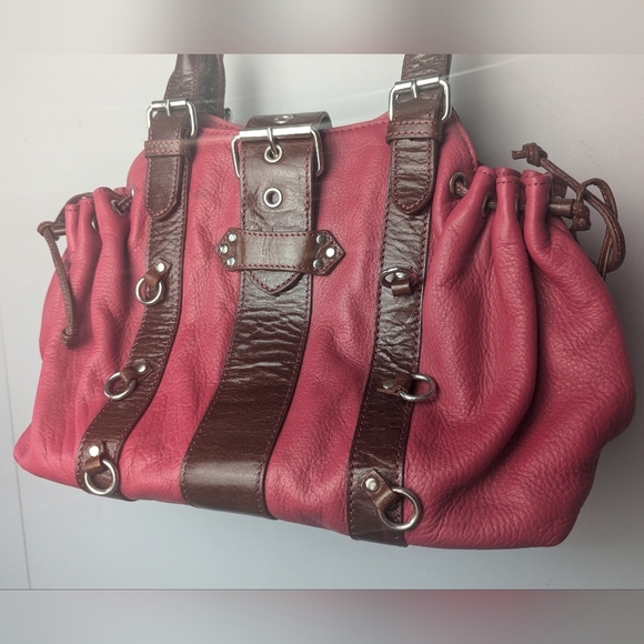 VINTAGE Danier Pink And Brown Leather Shoulder Purse Medium Size - Picture 2 of 12